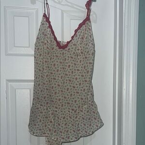 Victoria's Secret Cream and Red Floral Chemise